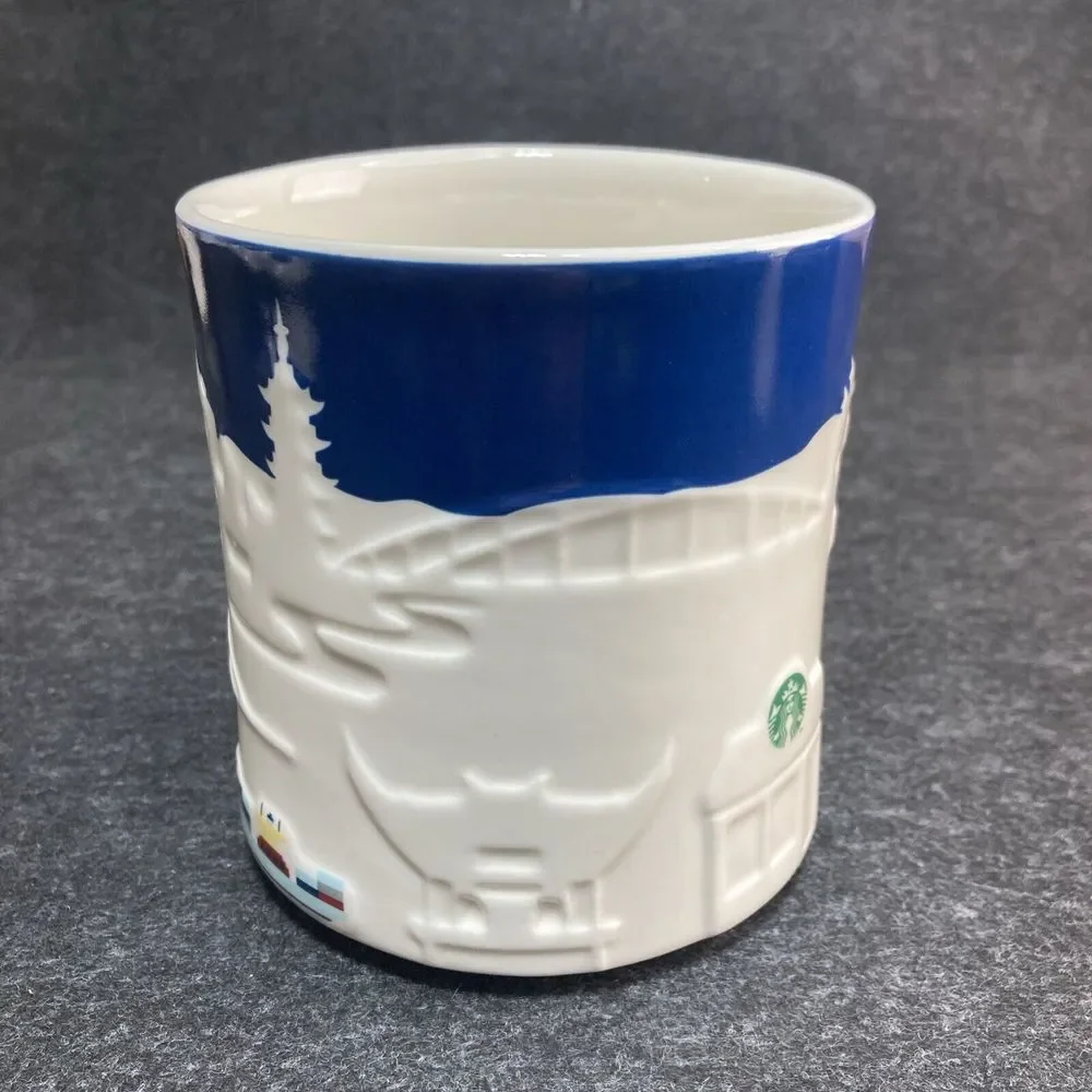 Starbucks Ningbo 2013 Relief 3D Coffee Tea Cup Mug 16 oz‎ City Skyline Blue